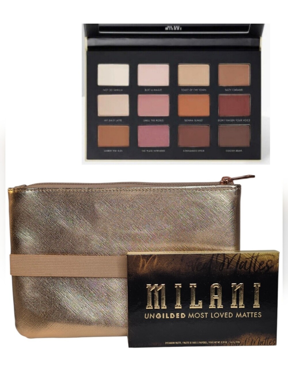 Milani Makeup Ungilded Most Loved Mattes Eyeshadows & Omg Rose Gold Cosmetic Bag